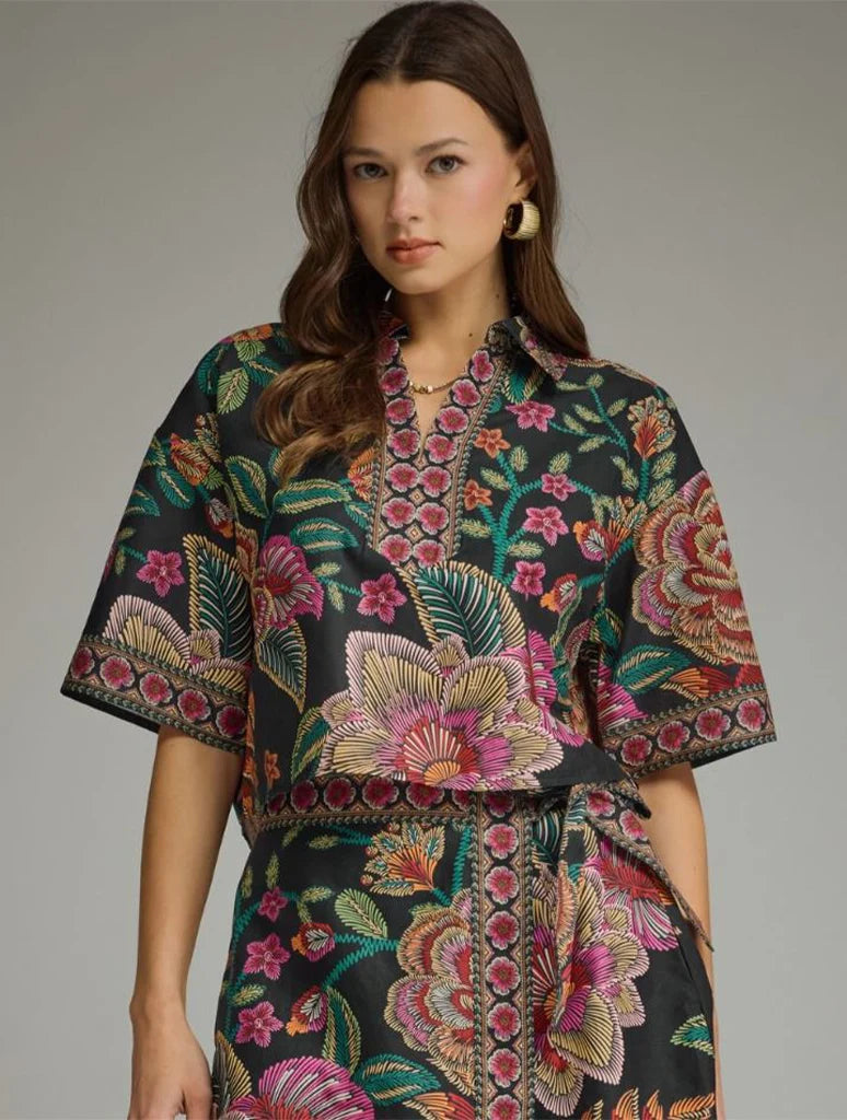 Set- Botanical Split Neck Top with Skort