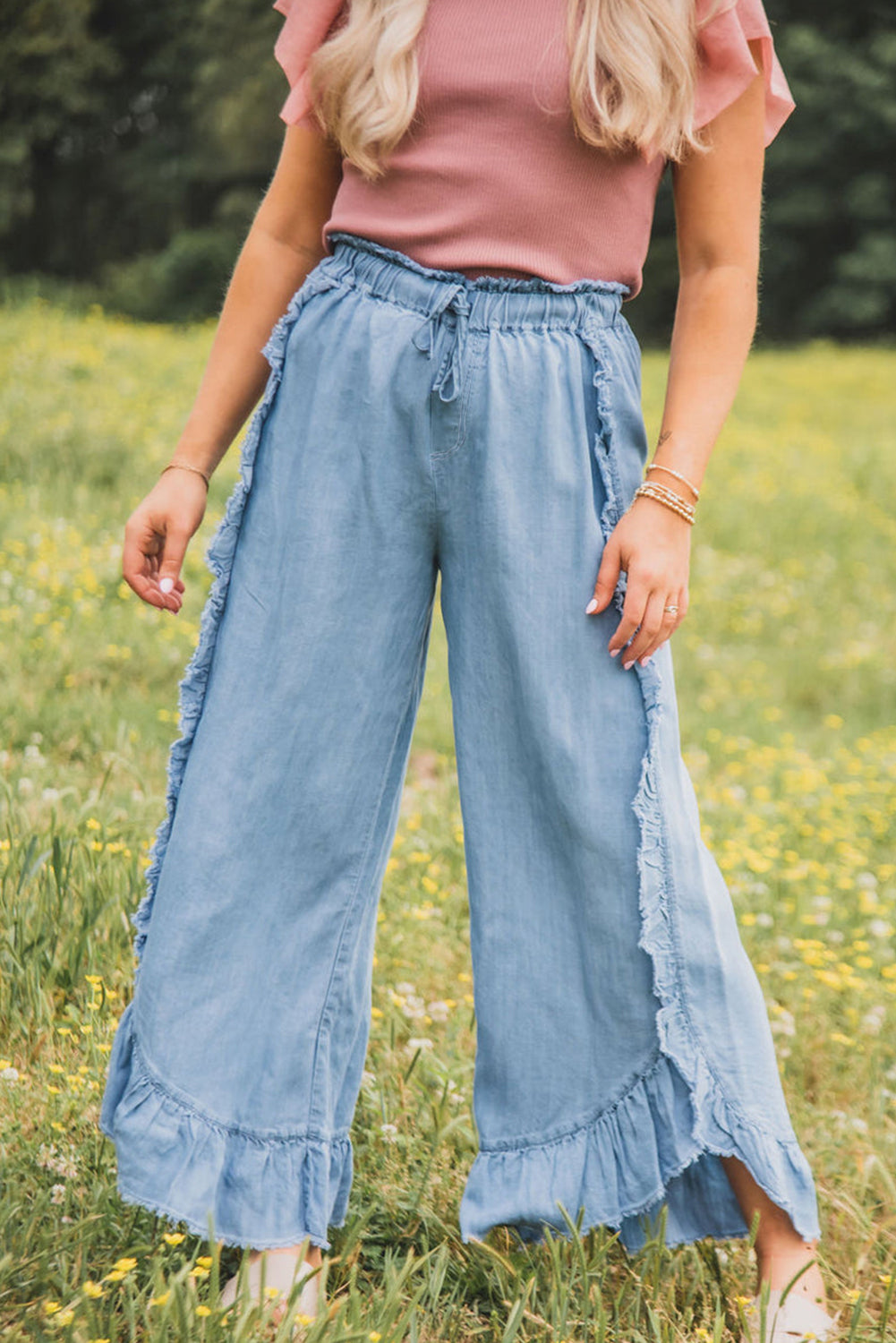 Ruffle Wide Leg Jeans