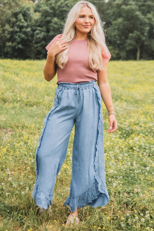 Ruffle Wide Leg Jeans