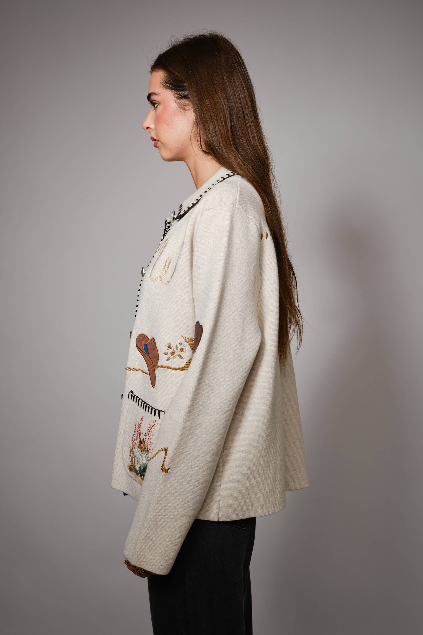 Sweater Jacket- Motif Wool Blend