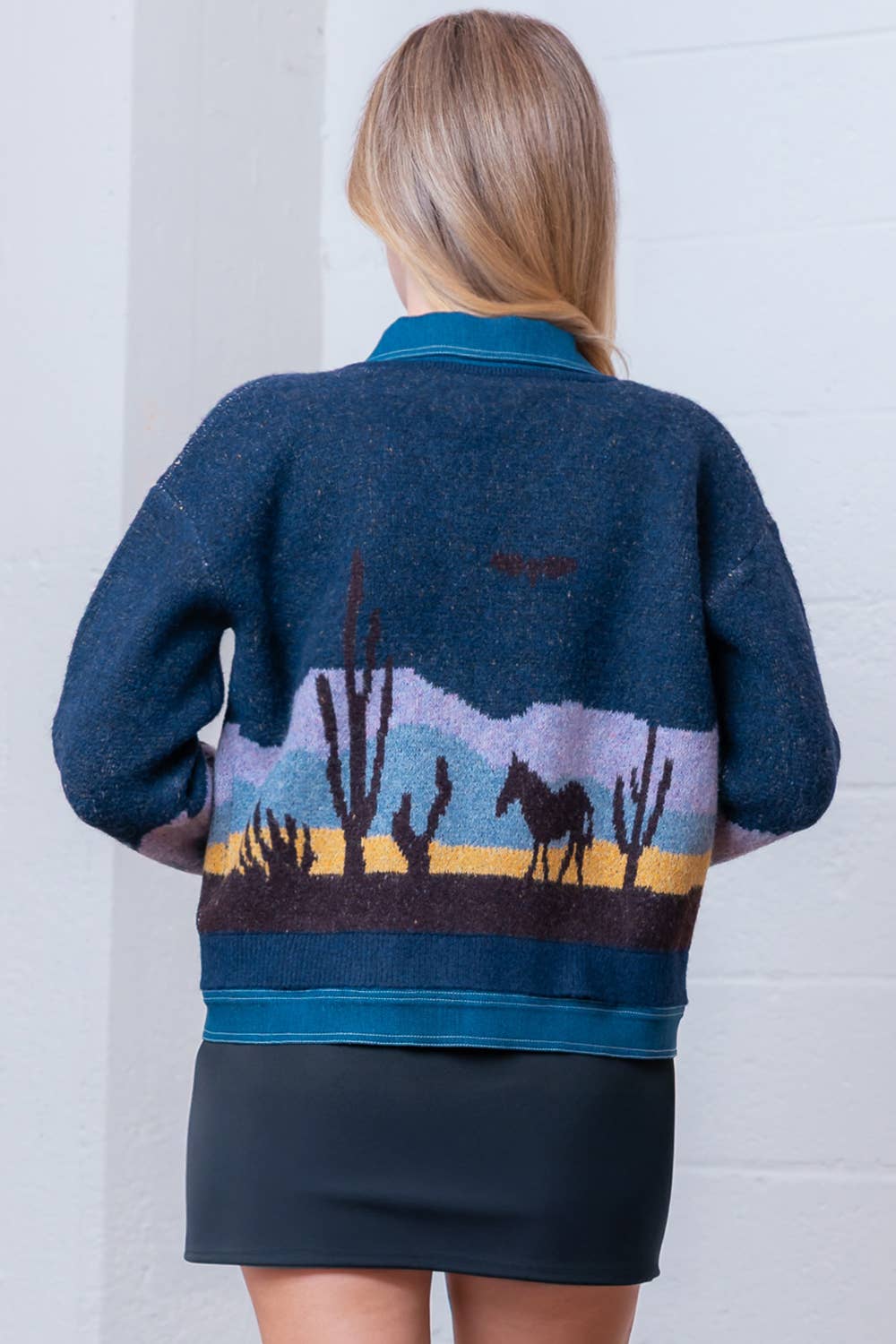 Sweater Jacket- Denim Horse