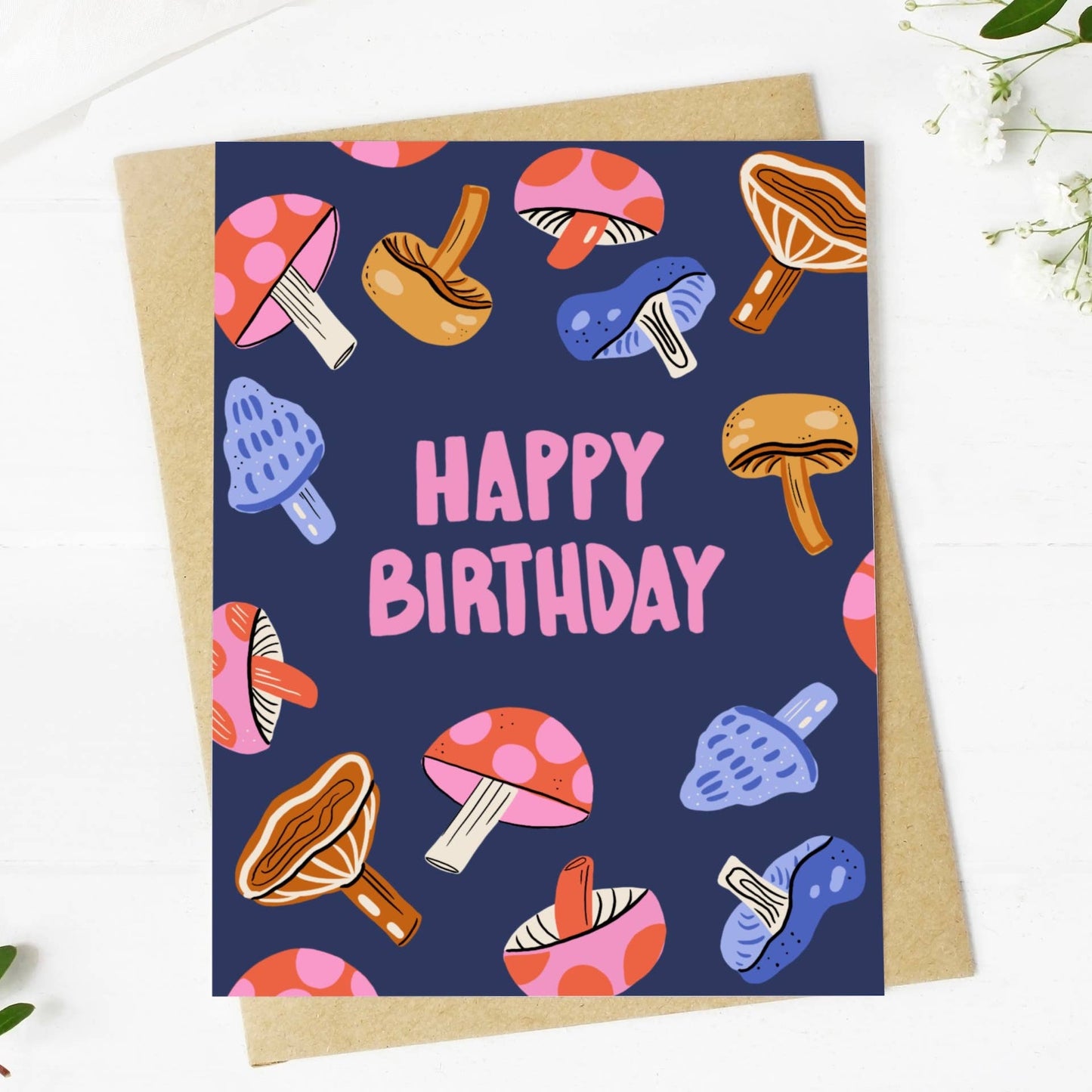 Greeting Card - "Happy Birthday" Mushrooms