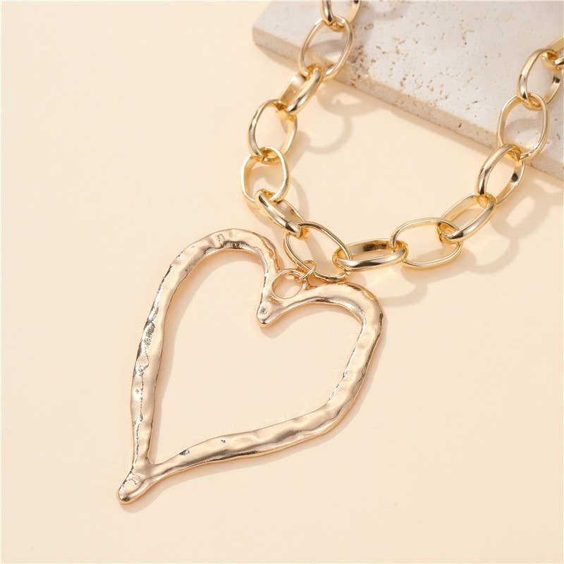 Necklace - Statement Hammered Open Heart