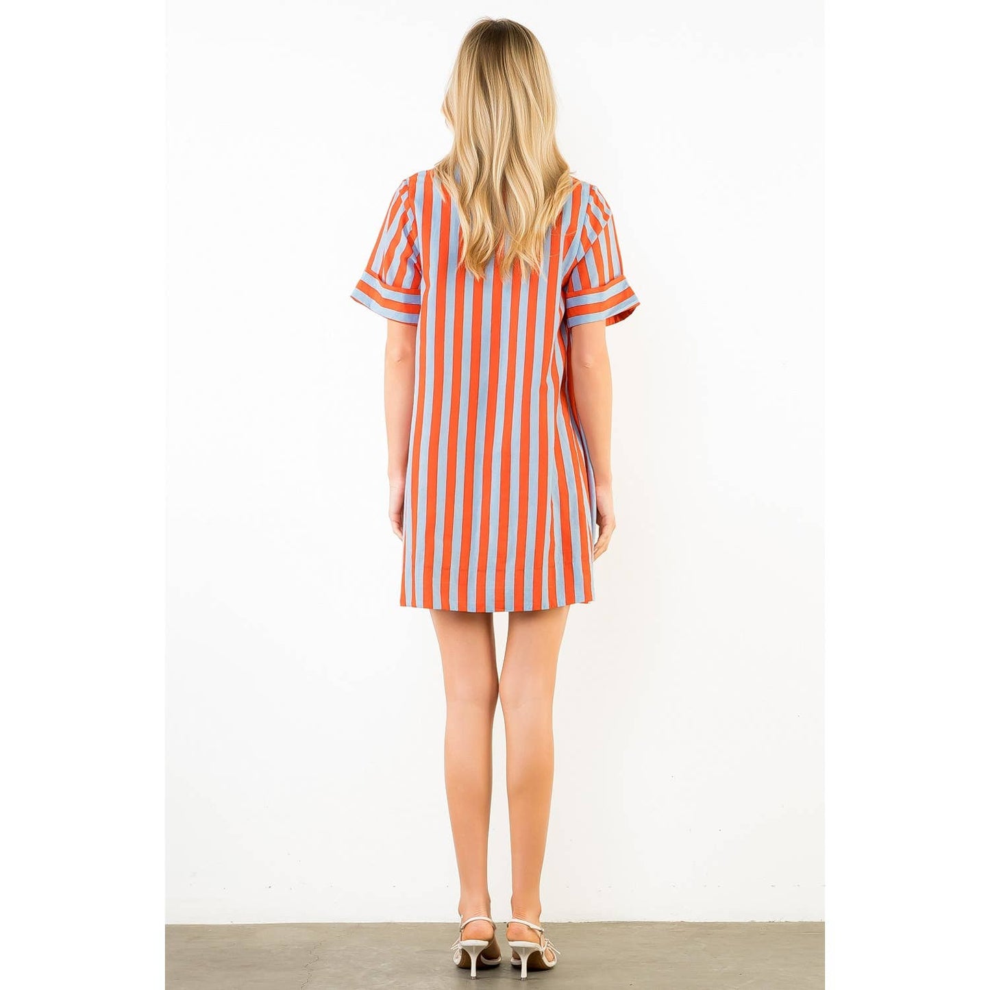 Dress- Short Sleeve Striped Button Up