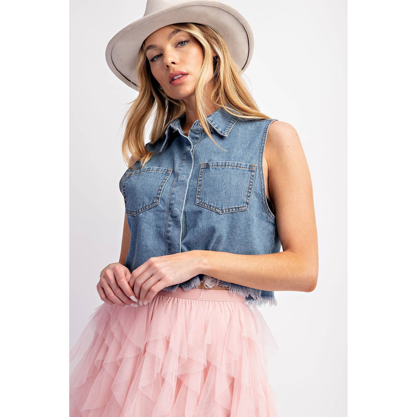 Top- Denim Washed Sleeveless