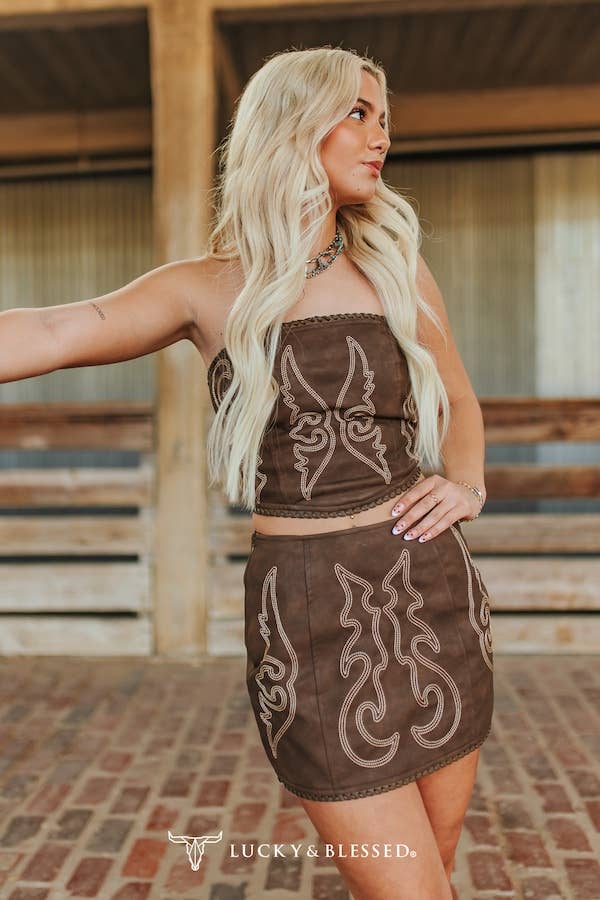 Set - Brown Leather Buck-stitch Corset