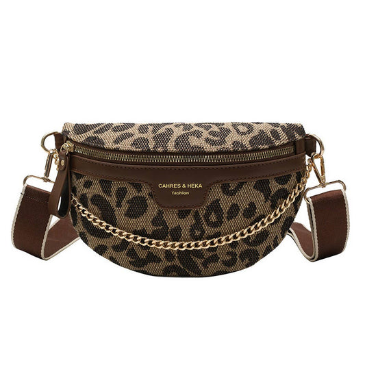 LEOPARD PRINT BLACK CHAIN STRAP FANNY BELT BAG