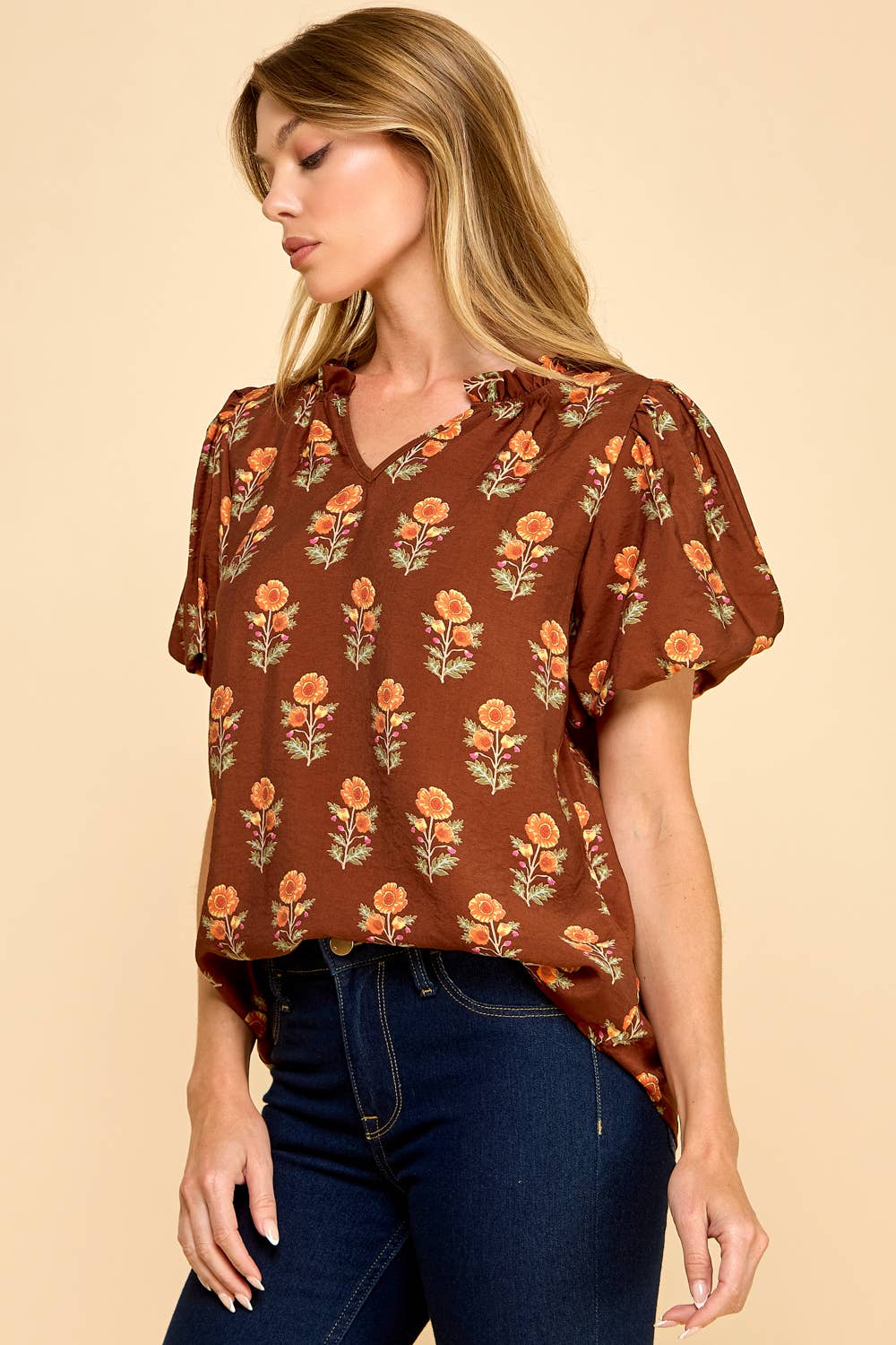 Blouse - Floral Puff Sleeve