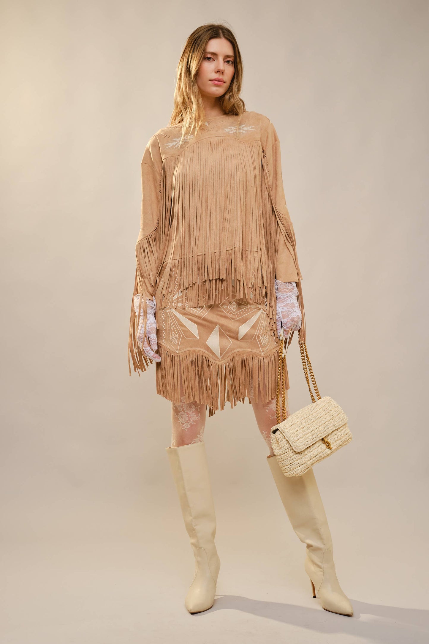 Skirt - Western Embroidered Fringe Laser Cut