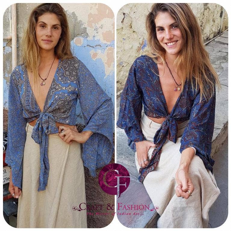 Upcycled Silk Tie Top—Flutter Recycled vintage Silk Sari Top