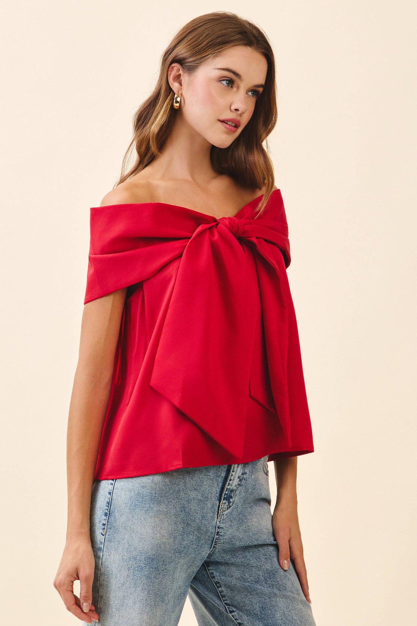 Top- Bow Accented Off The Shoulder