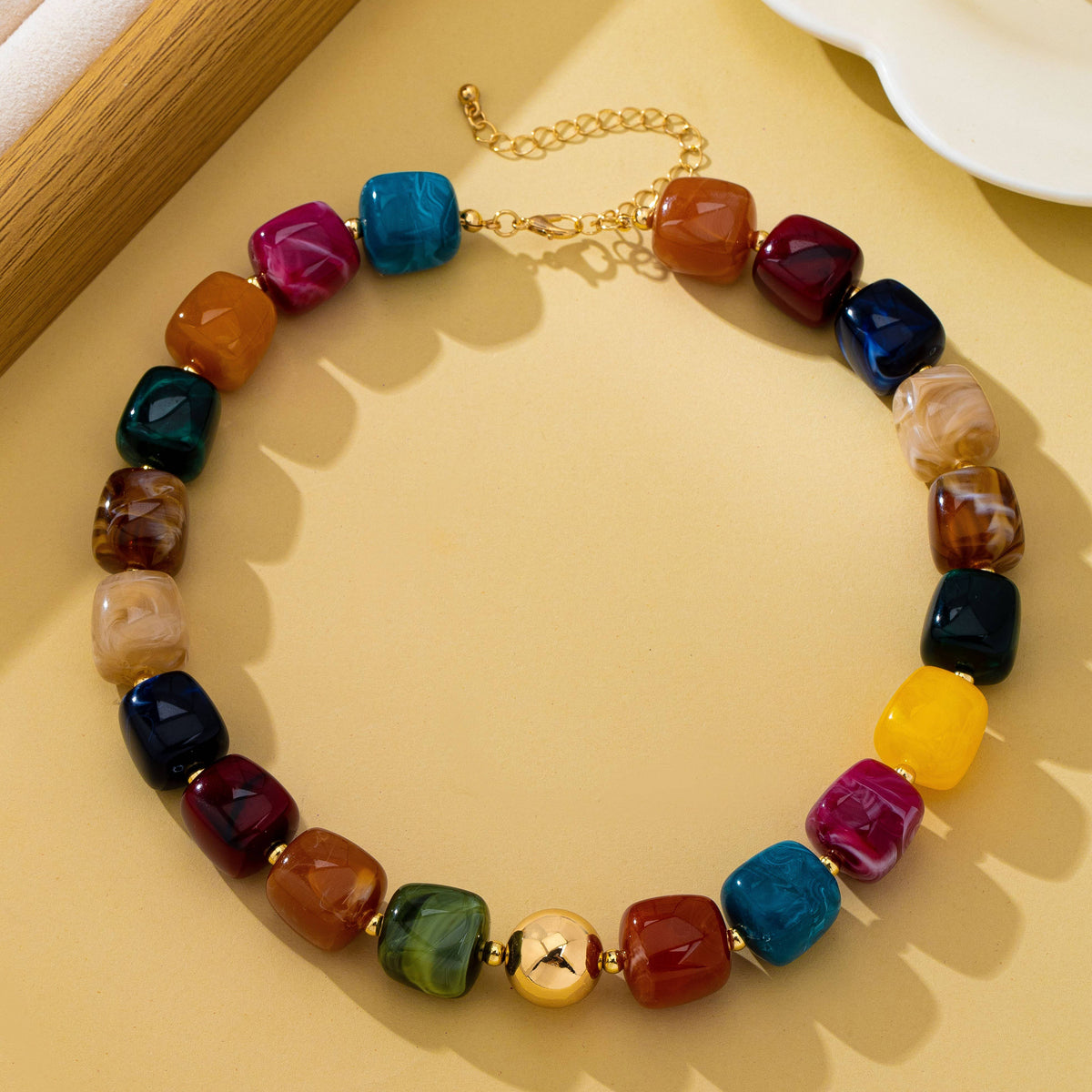 Necklace - Multicolor Marbled Resin Bead