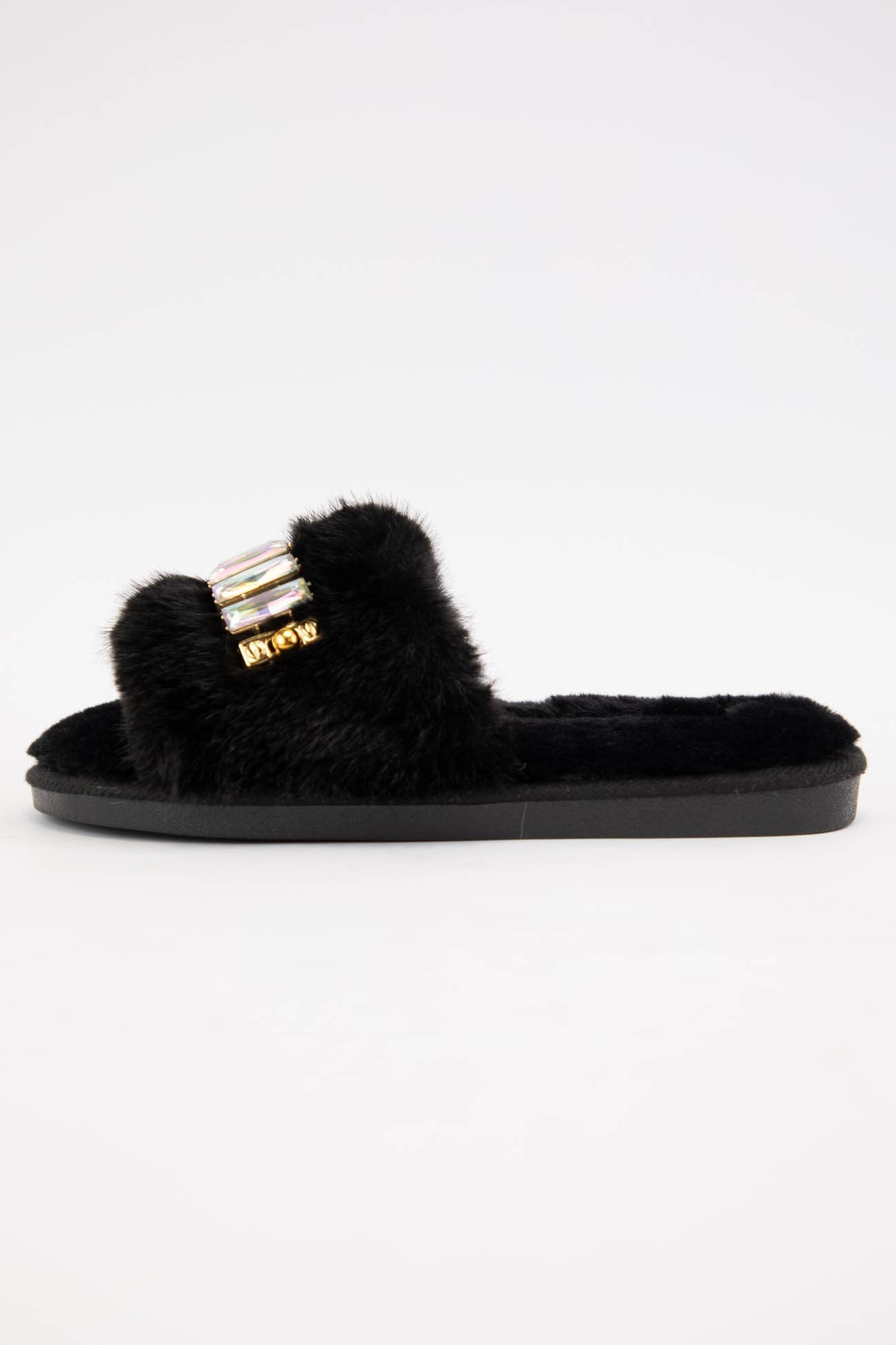 BEDAZZLED RHINESTONE DECOR FURRY SLIPPERS