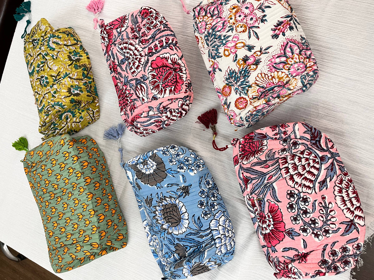 Cosmetic Bag- Assorted Block Printed Cotton