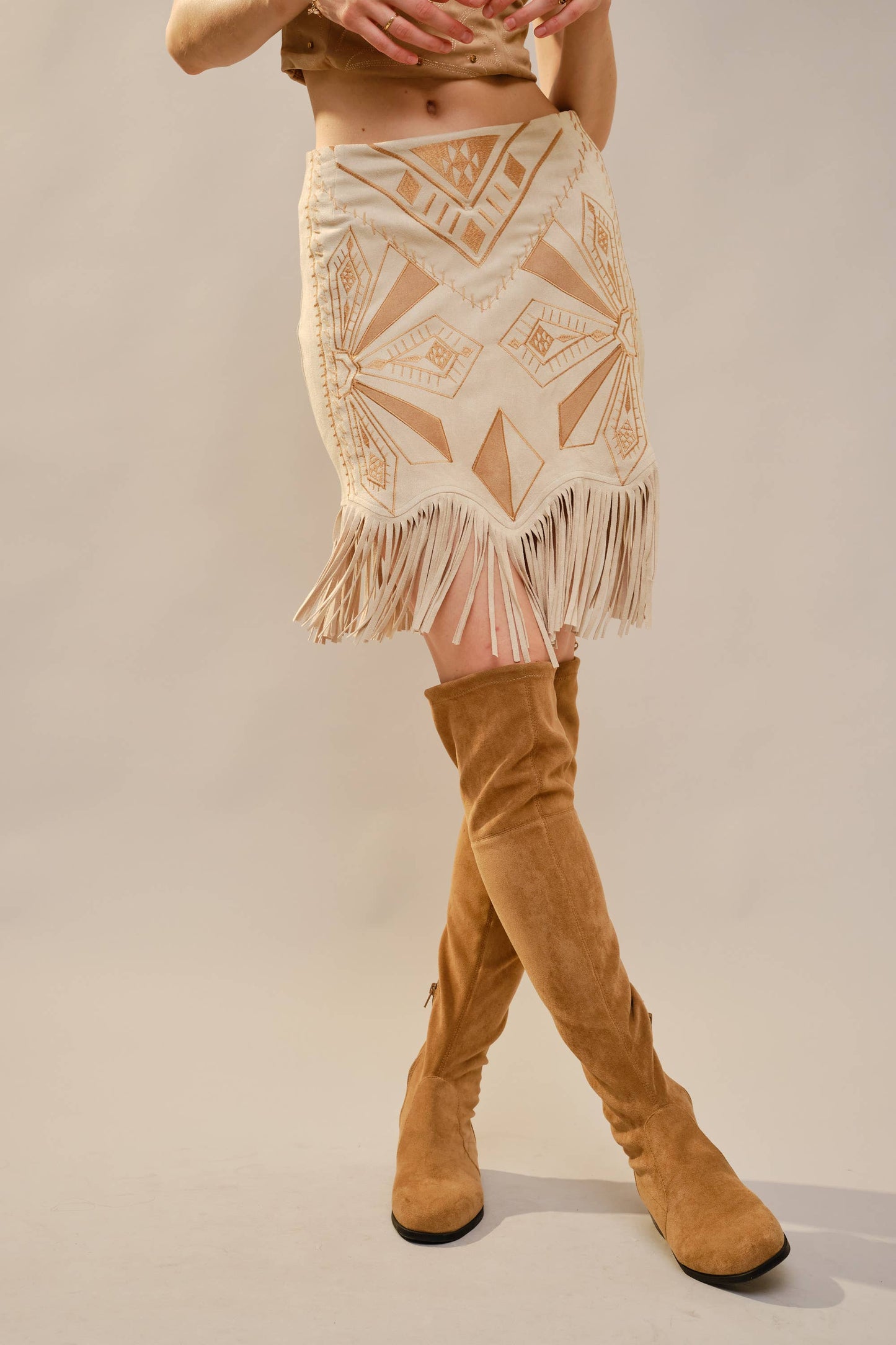 Skirt - Western Embroidered Fringe Laser Cut