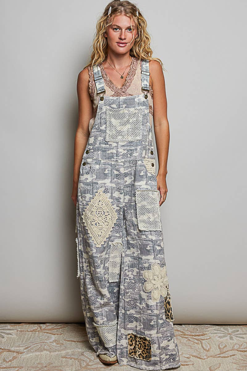 Overall - Crochet Contrast Patch Detail Chest Pocket Woven