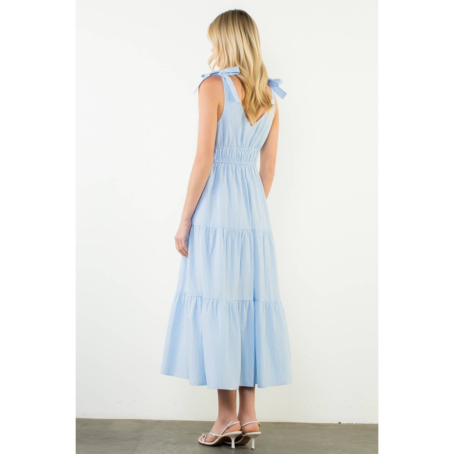 Dress - Tie Strap Striped Tiered Maxi