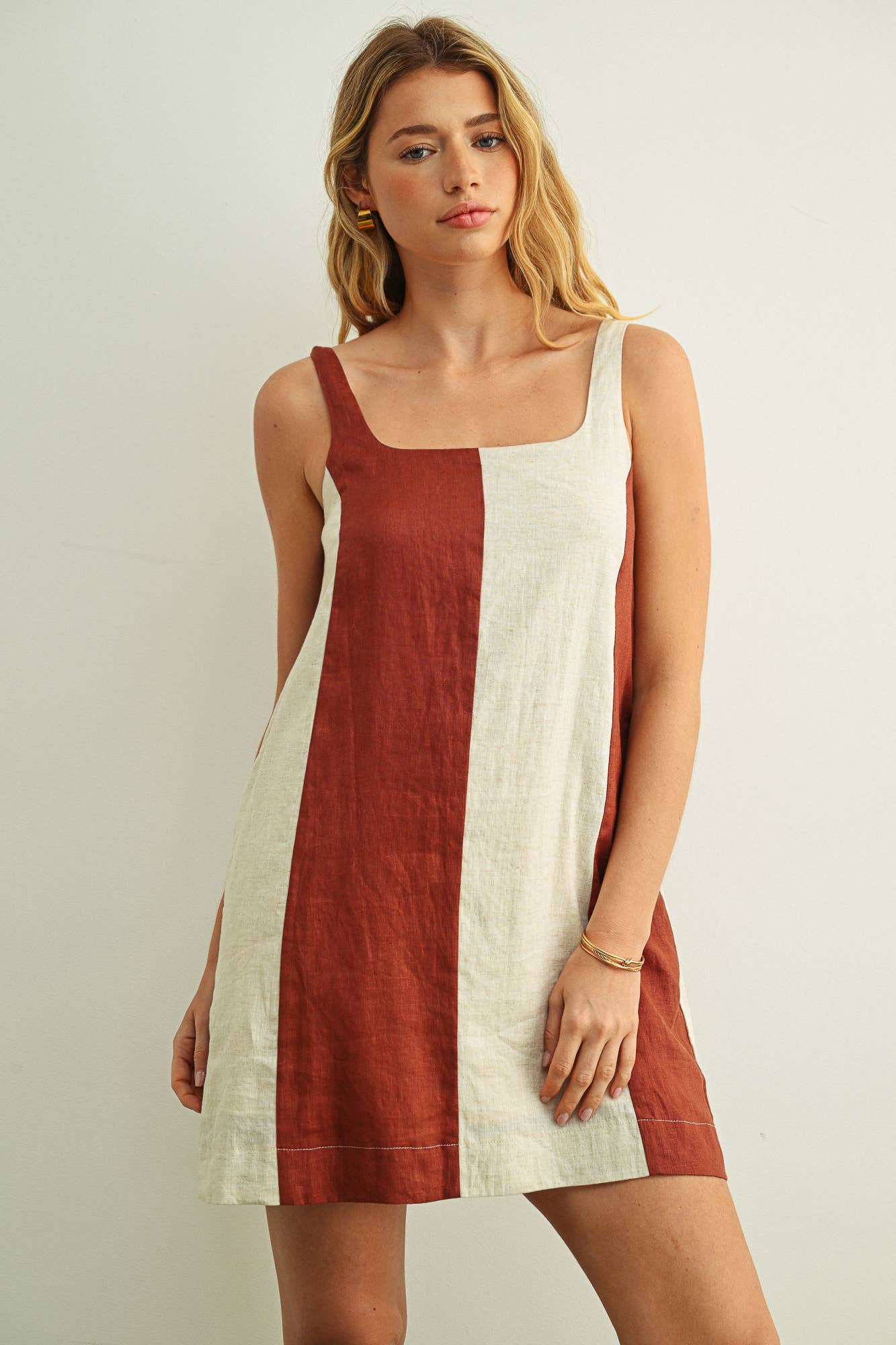 Dress- Color Block Linen Mini