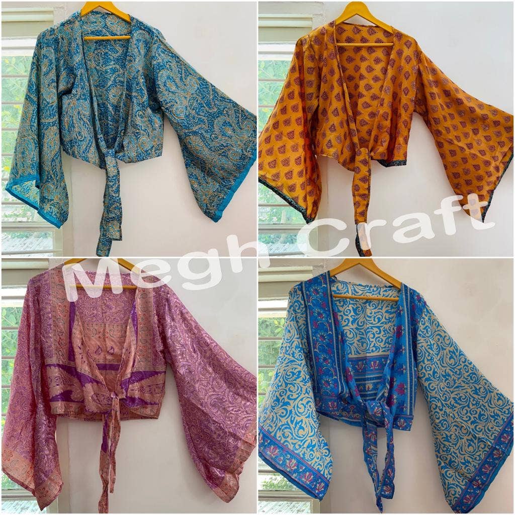 Upcycled Silk Tie Top—Flutter Recycled vintage Silk Sari Top
