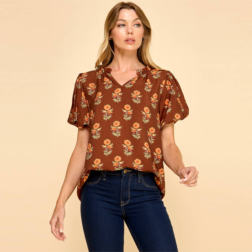 Blouse - Floral Puff Sleeve