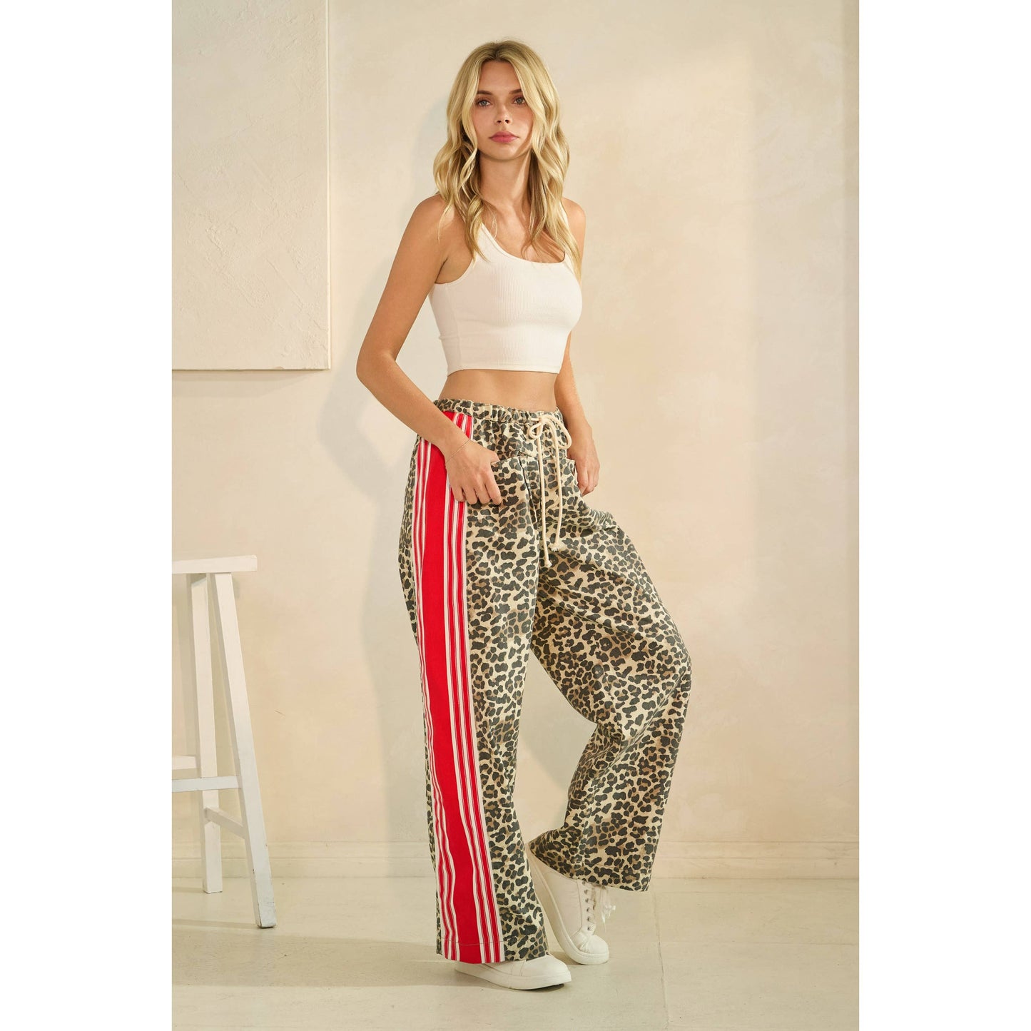Pants- Leopard Sport Striped Wide Legged