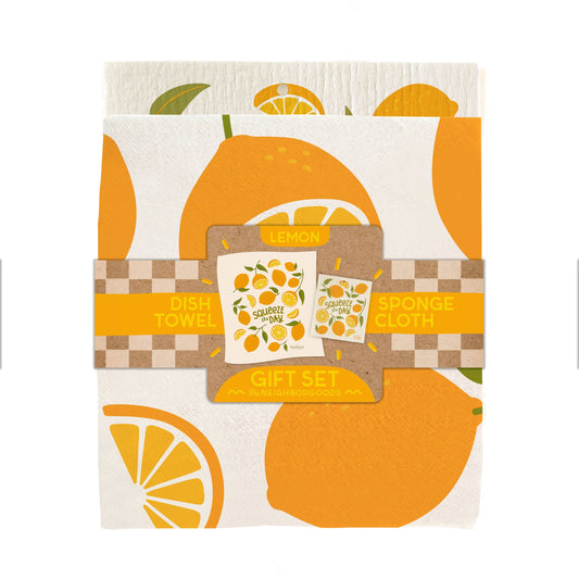 Tea Towel + Sponge Cloth Set- Lemon