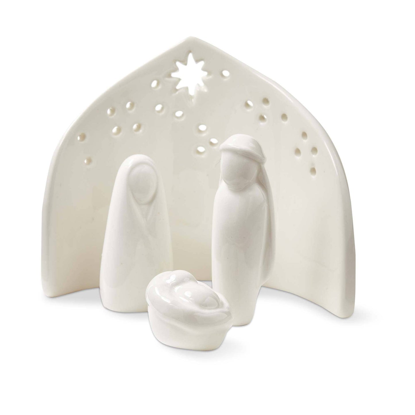 Ceramic Nativity Scene Set of 4 White Earthenware Christmas