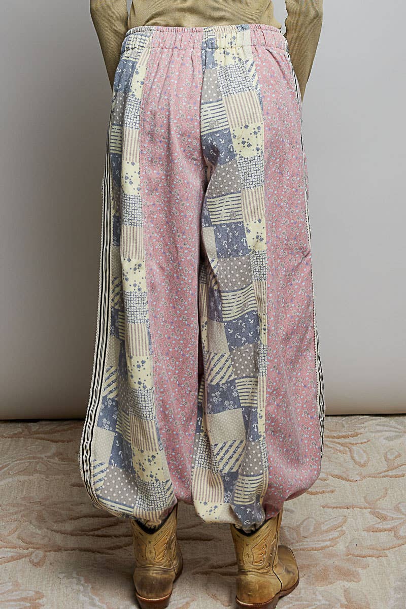 Pants - Printed Woven Contrast Band Trim Jogger