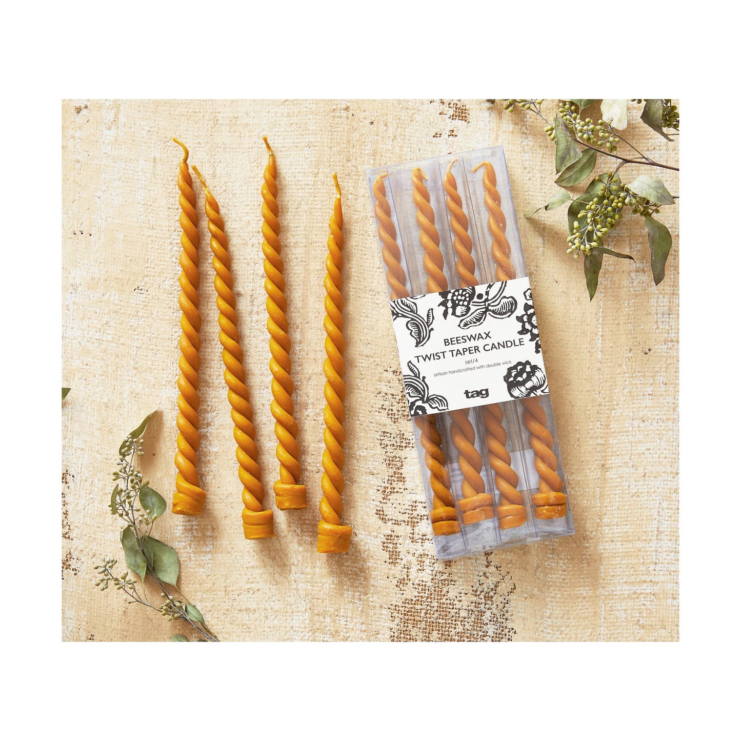 Tapered Candle- Twin Flame Twisted Beeswax