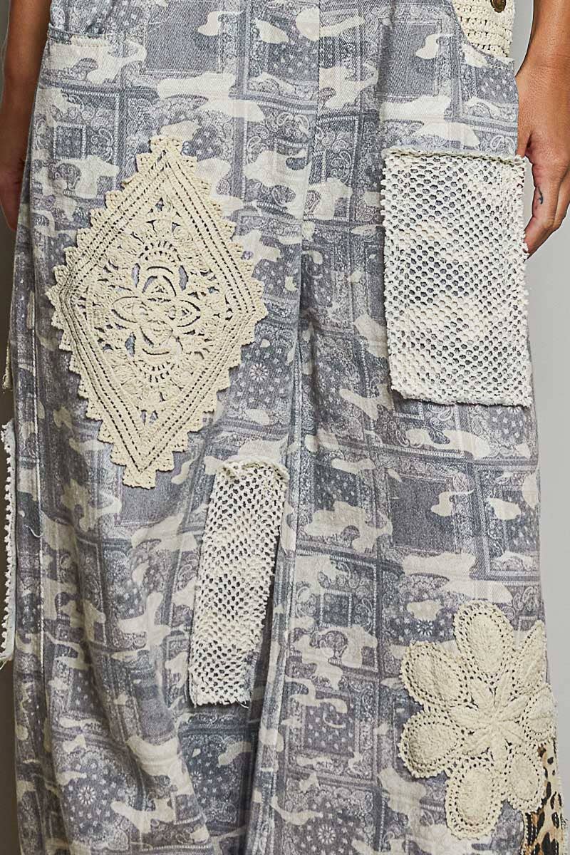 Overall - Crochet Contrast Patch Detail Chest Pocket Woven