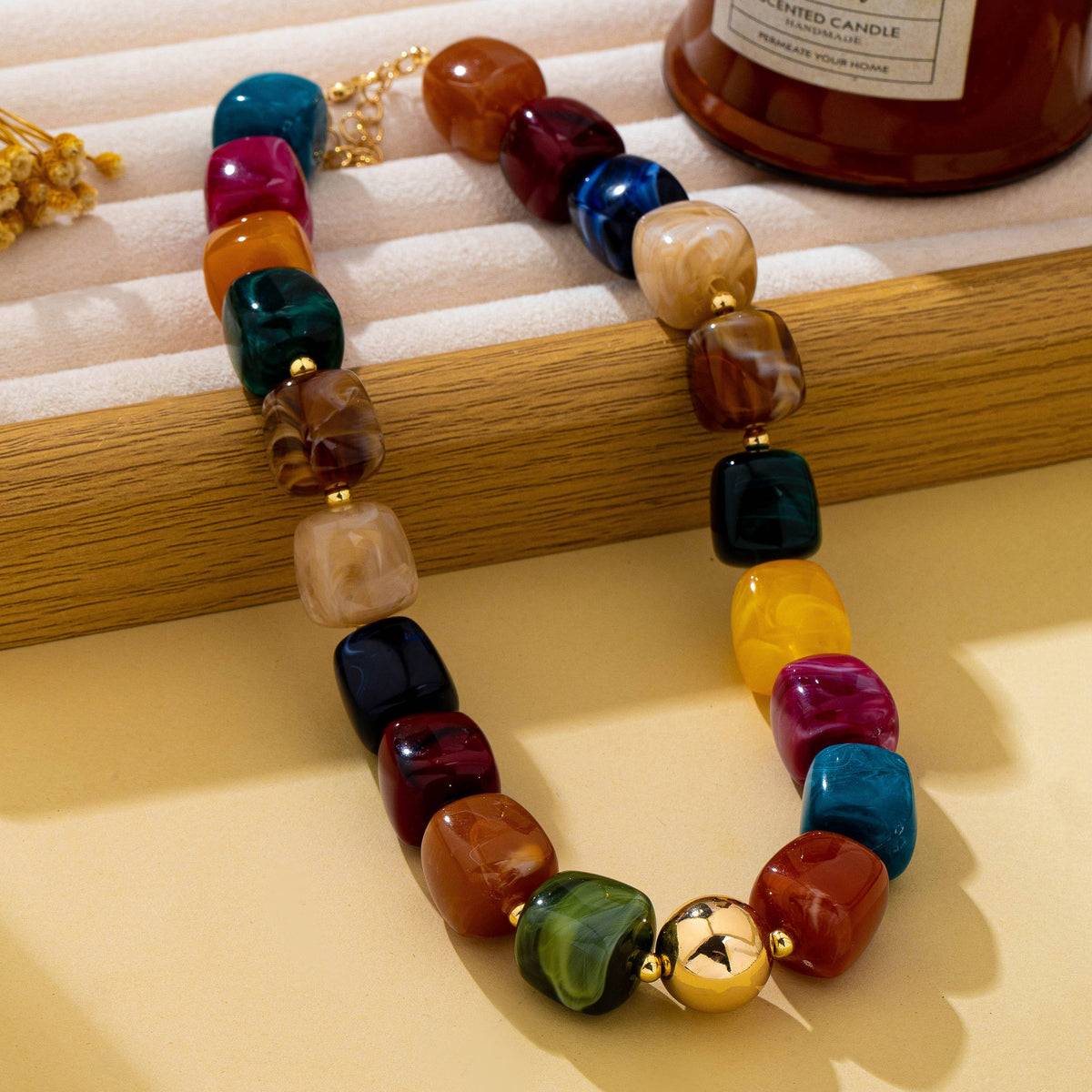 Necklace - Multicolor Marbled Resin Bead