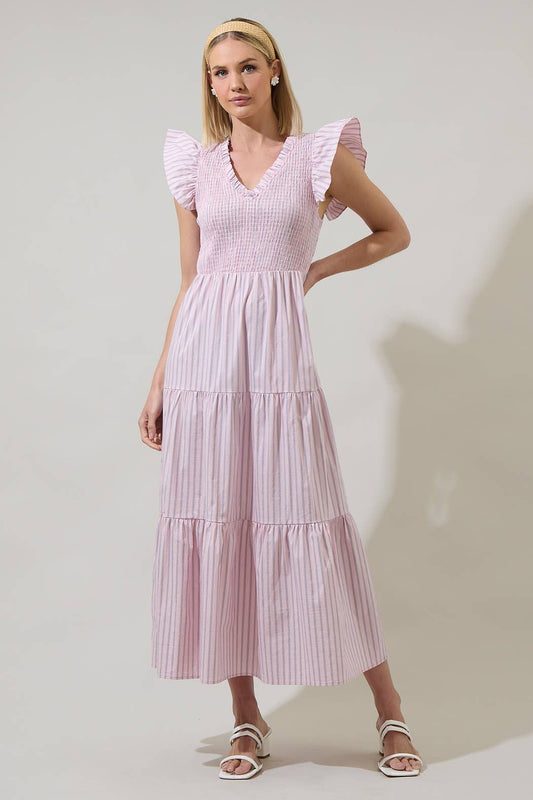 Dress - Lula Striped Sunfire Tiered Midi