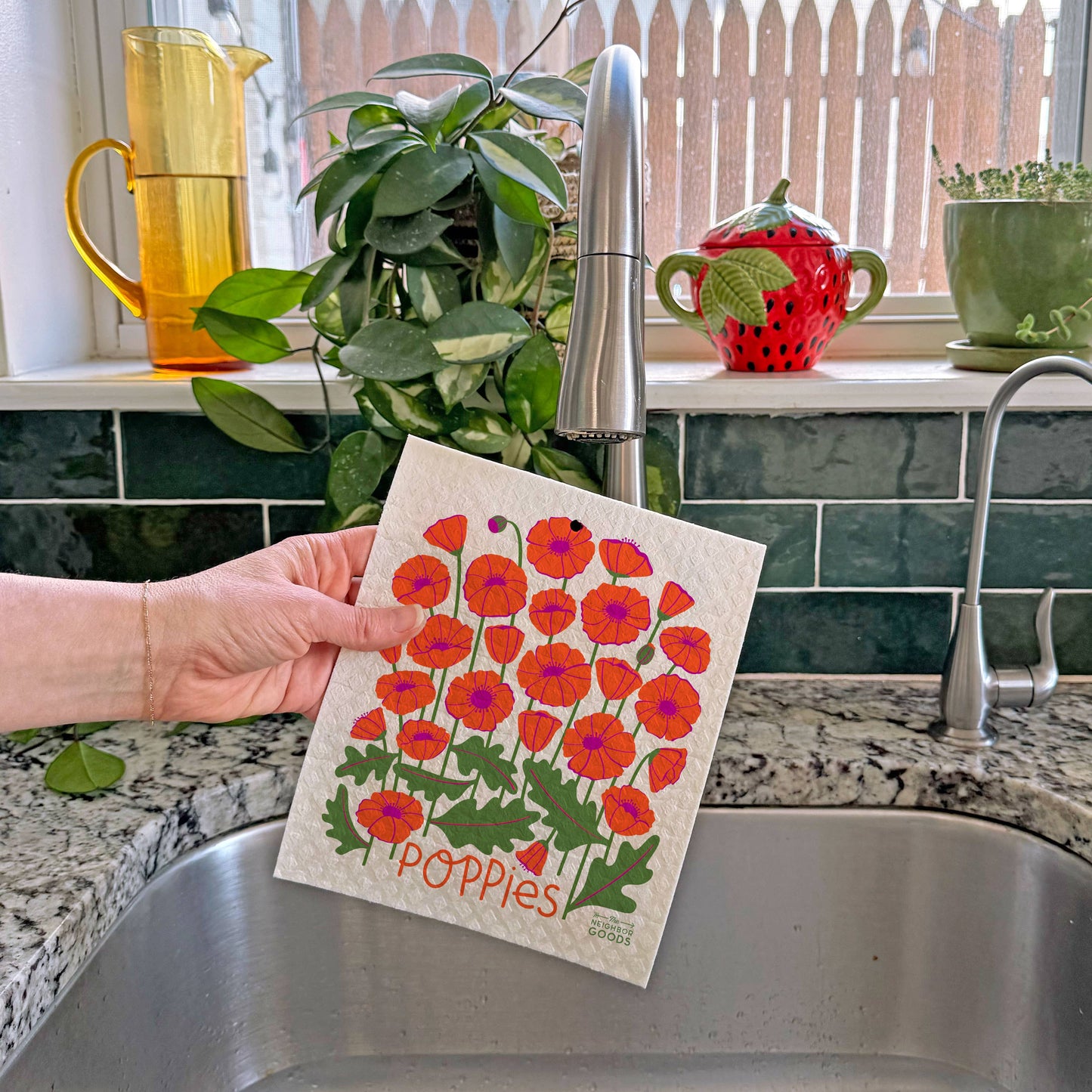 Tea Towel + Sponge Cloth Set - Poppy