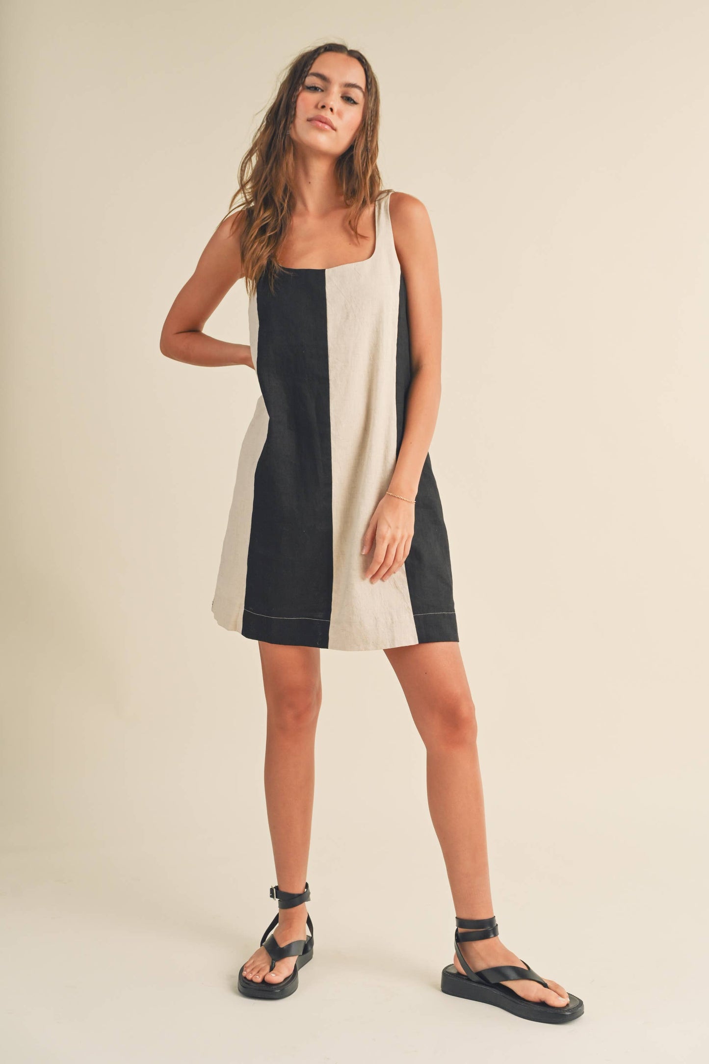 Dress- Color Block Linen Mini