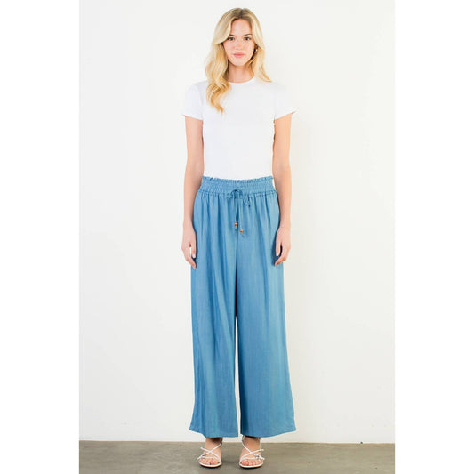 Pants - Elastic Waist Drawstring Chambray