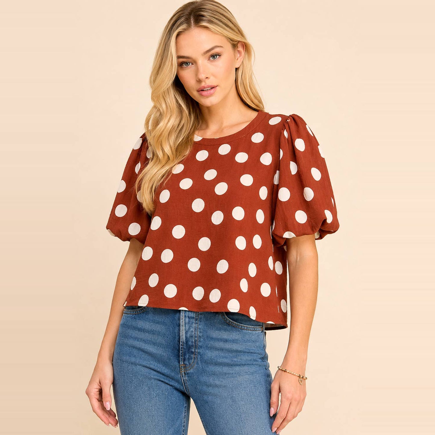 Top- Classic Polka Dot Puff Sleeve