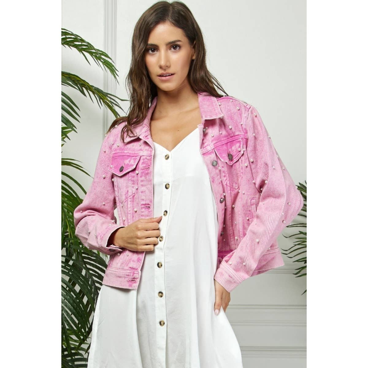 Denim Jacket- All Over Pearl Cropped