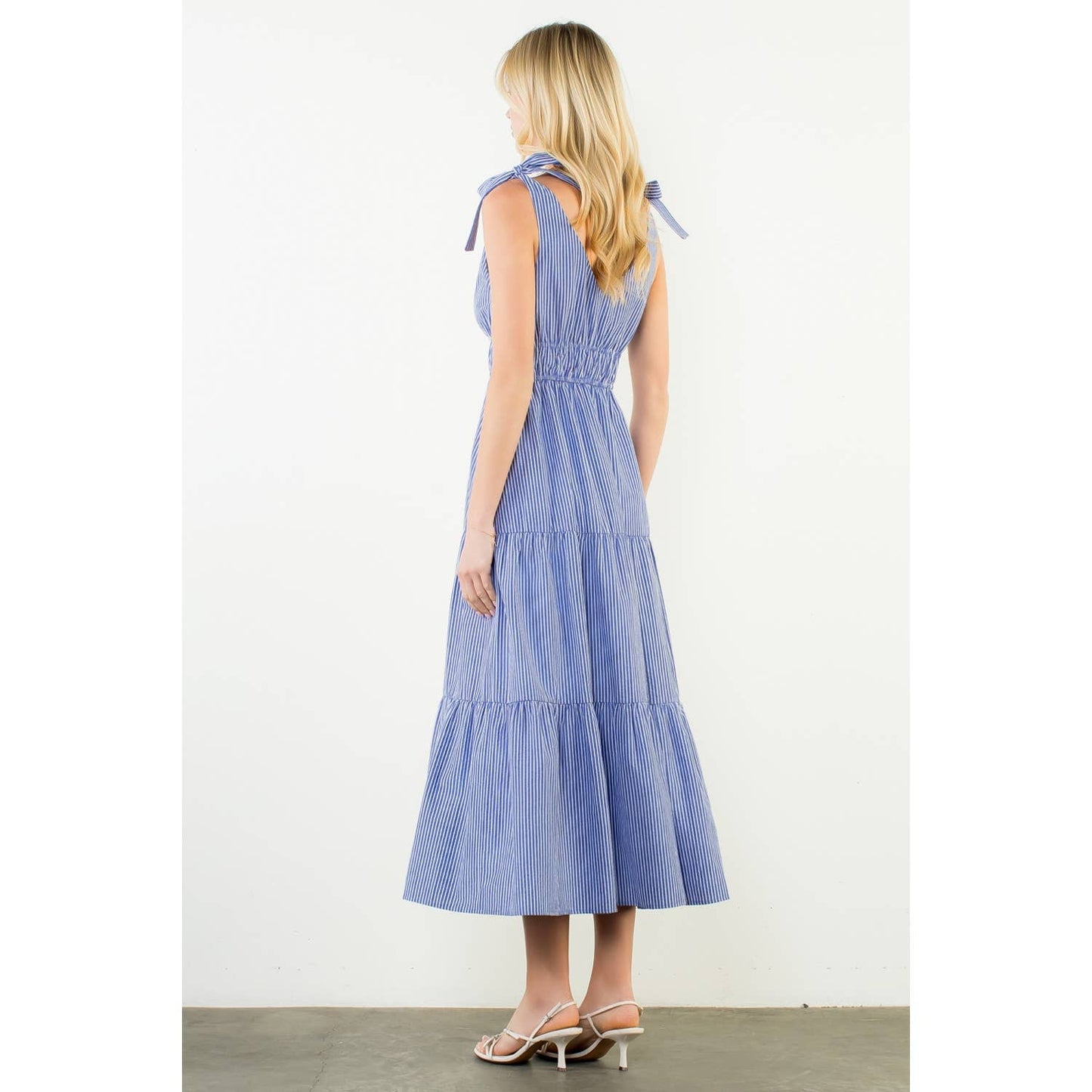 Dress - Tie Strap Striped Tiered Maxi