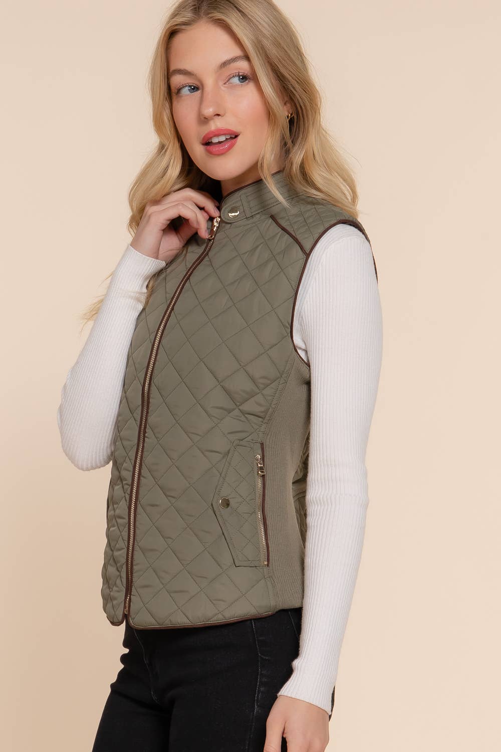 Vest- Quilted Suede Trim
