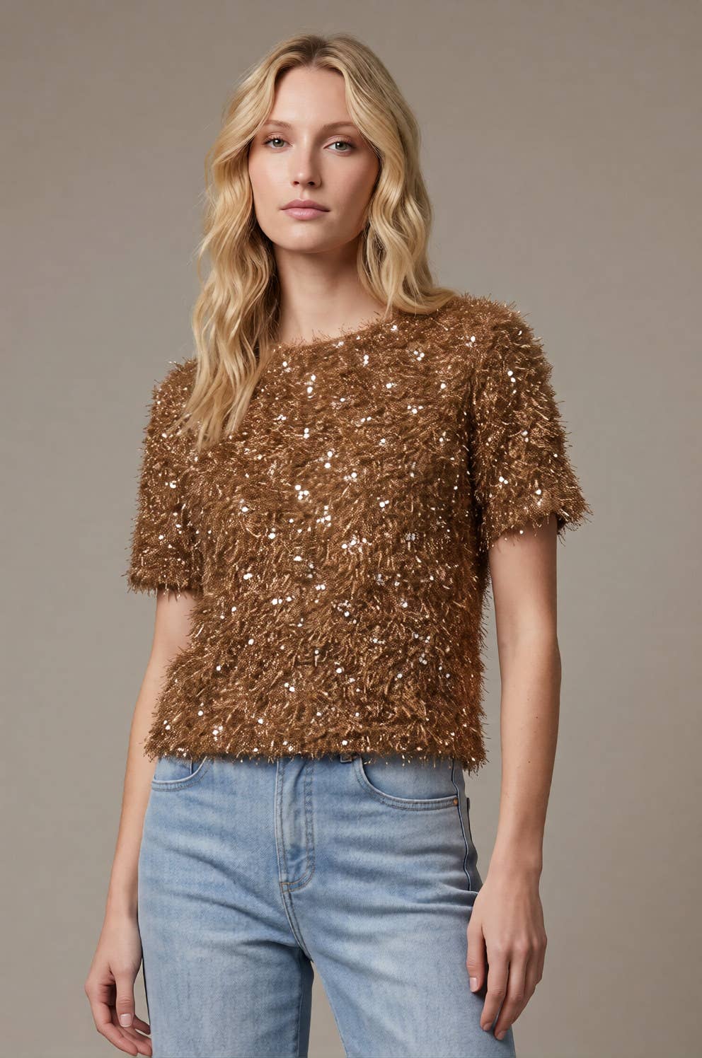 Top - Sequin Textured Short Sleeve