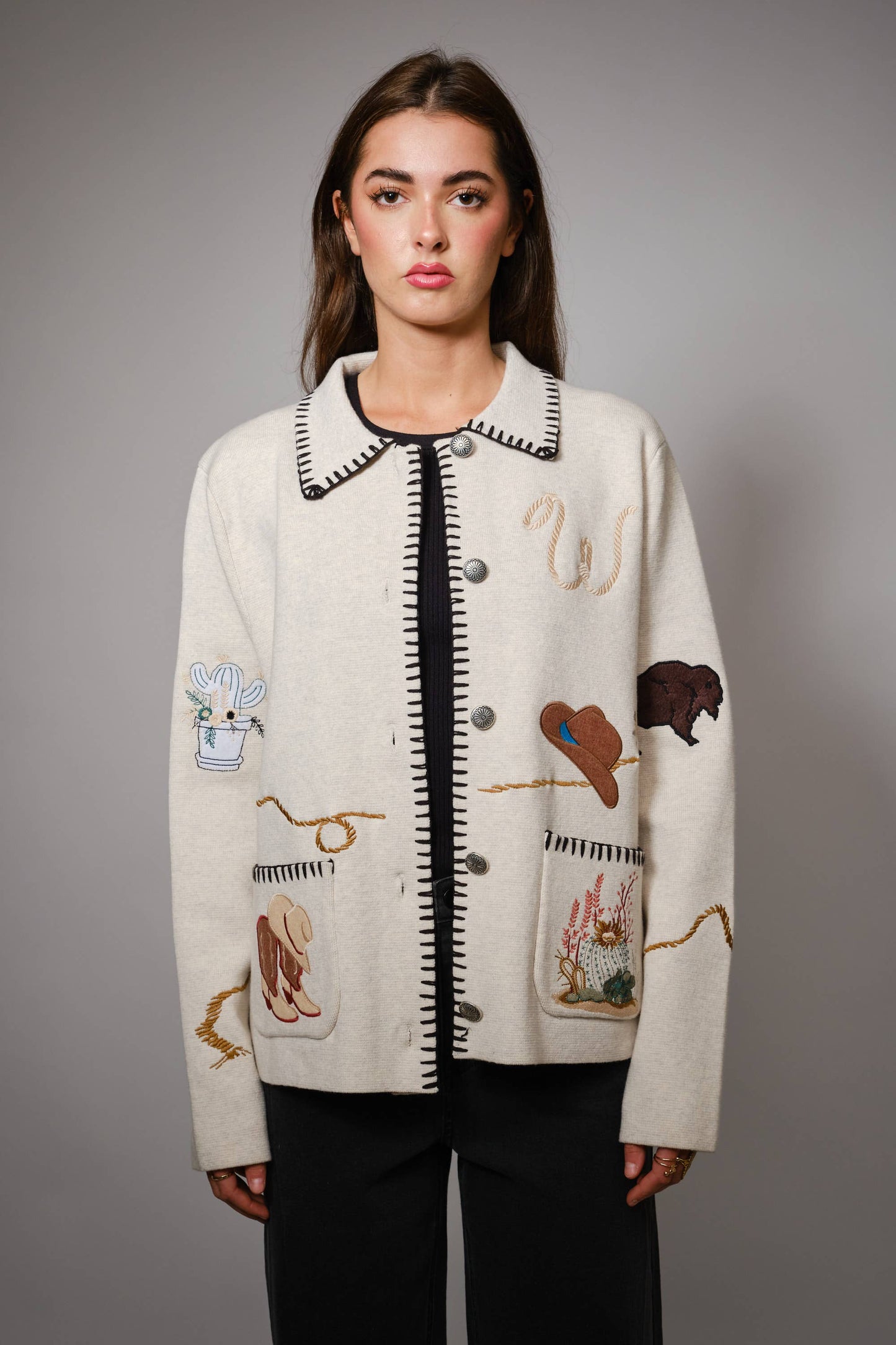 Sweater Jacket- Motif Wool Blend