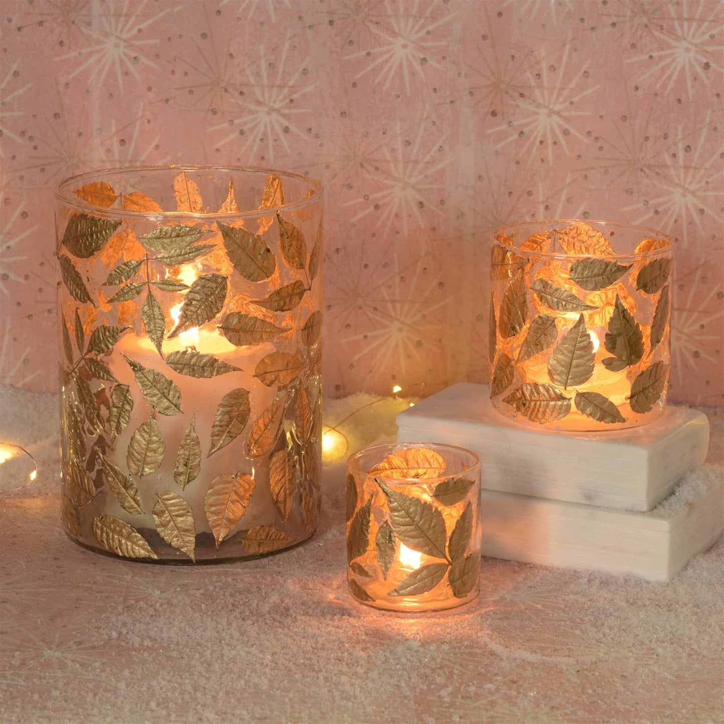 Enameled Gold Leaf Hurricane - Sm - Gold Leaves