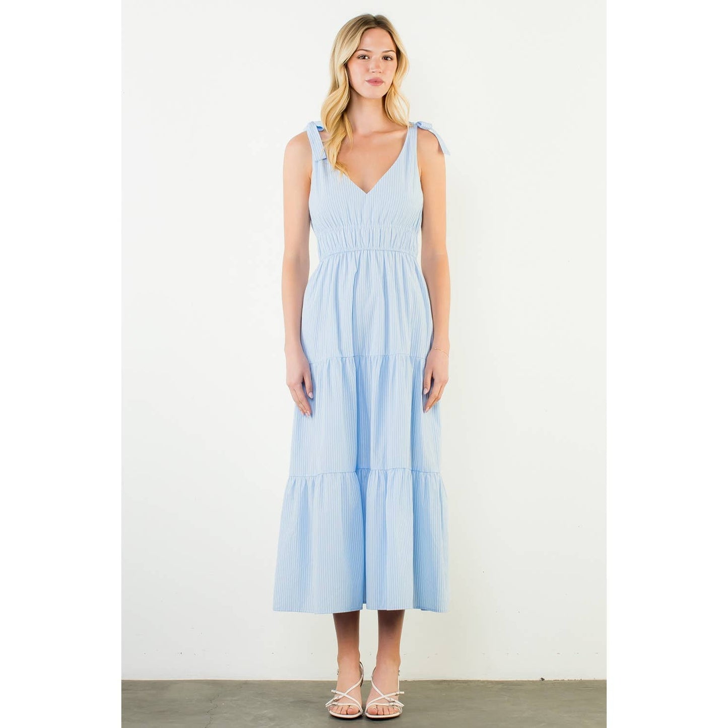 Dress - Tie Strap Striped Tiered Maxi