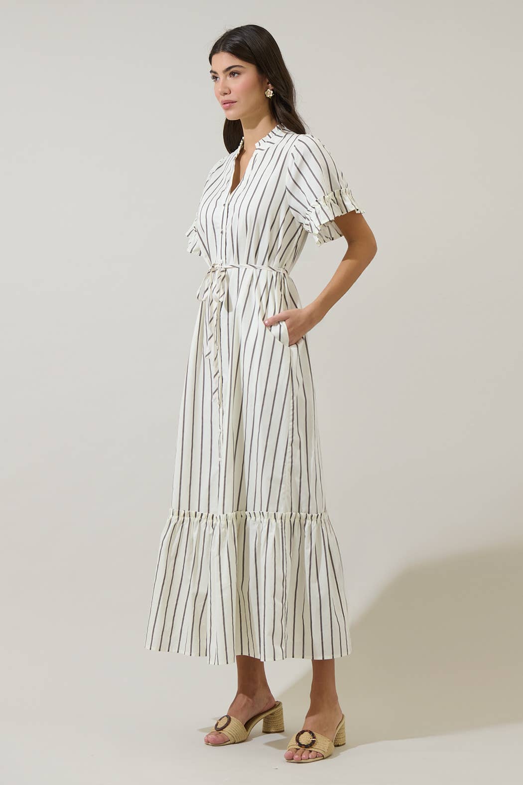 Dress - Kamara Striped Alna Button Up Midi