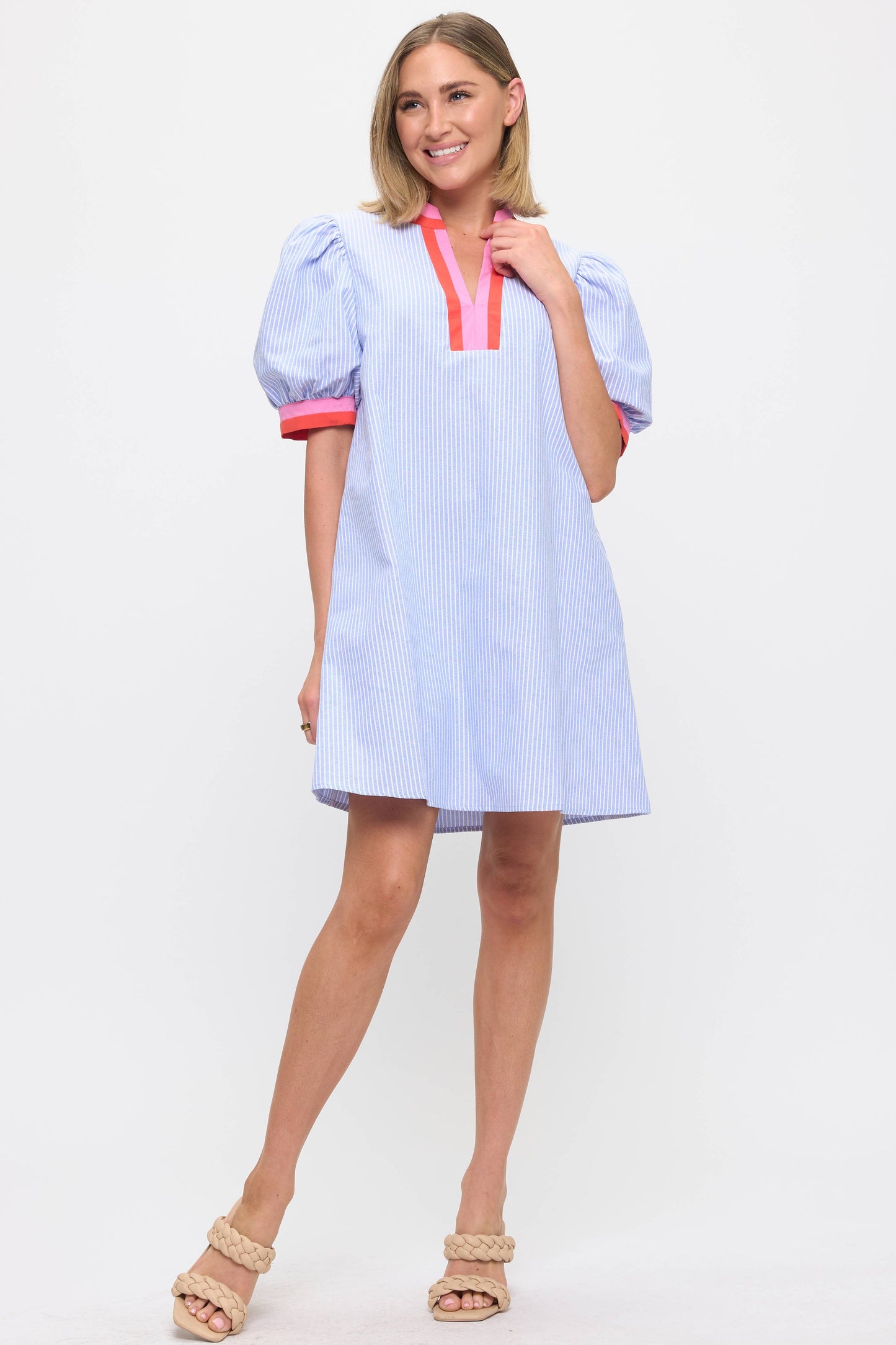 Dress- Striped with Colorful Collar