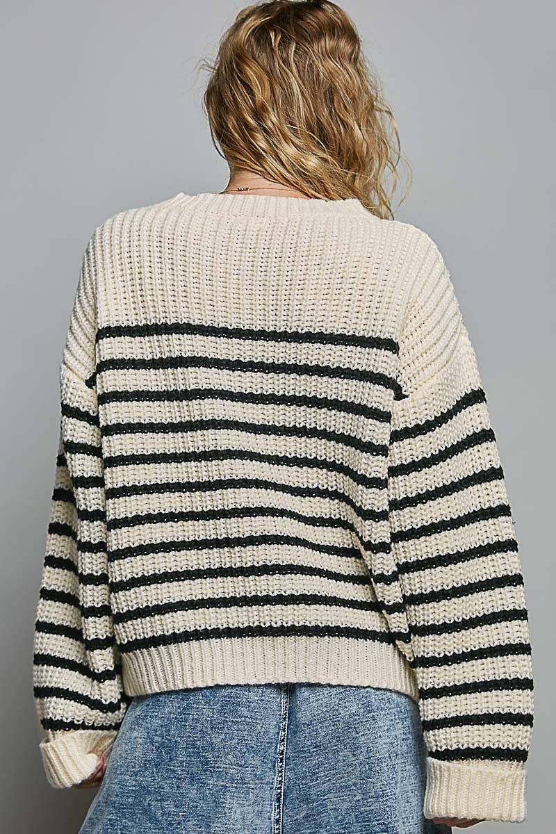 Sweater - Oversized Stripe Long Sleeve Boat Neck