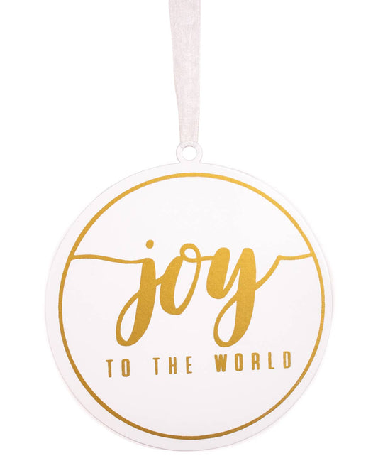 Ornament- Joy to The World Galvanized Gold   4"