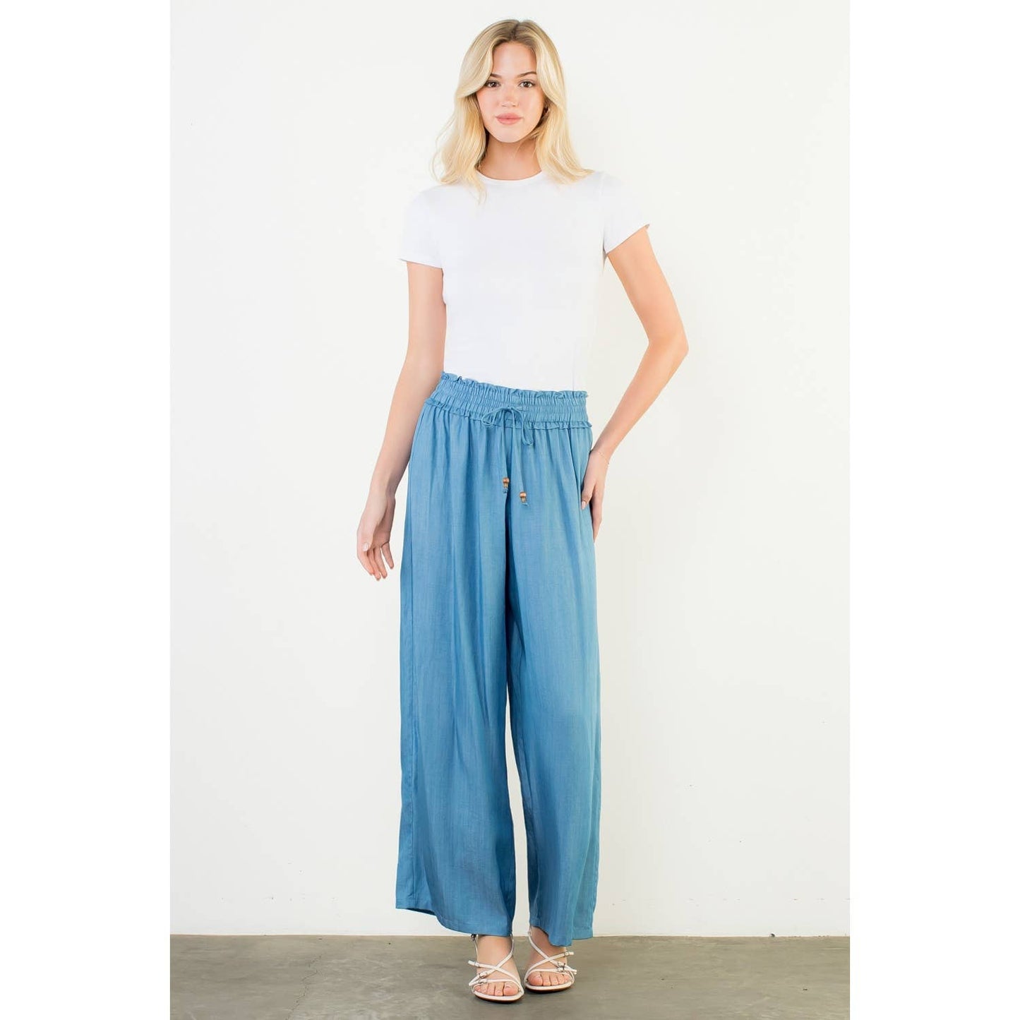 Pants - Elastic Waist Drawstring Chambray