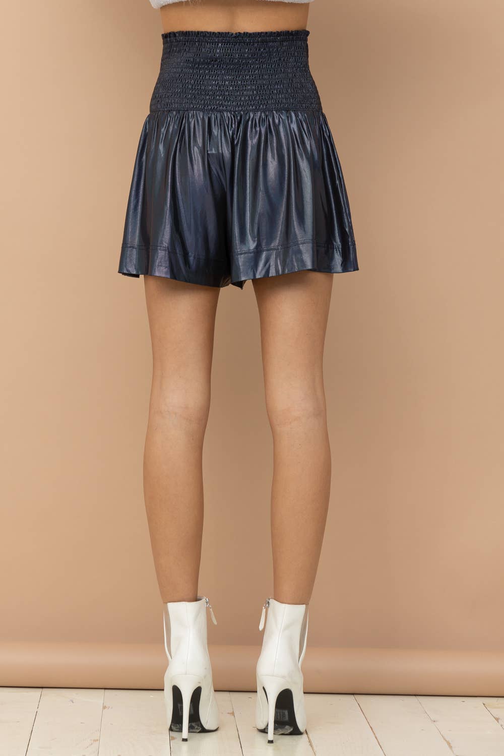 Smocked Waist Metallic Shorts