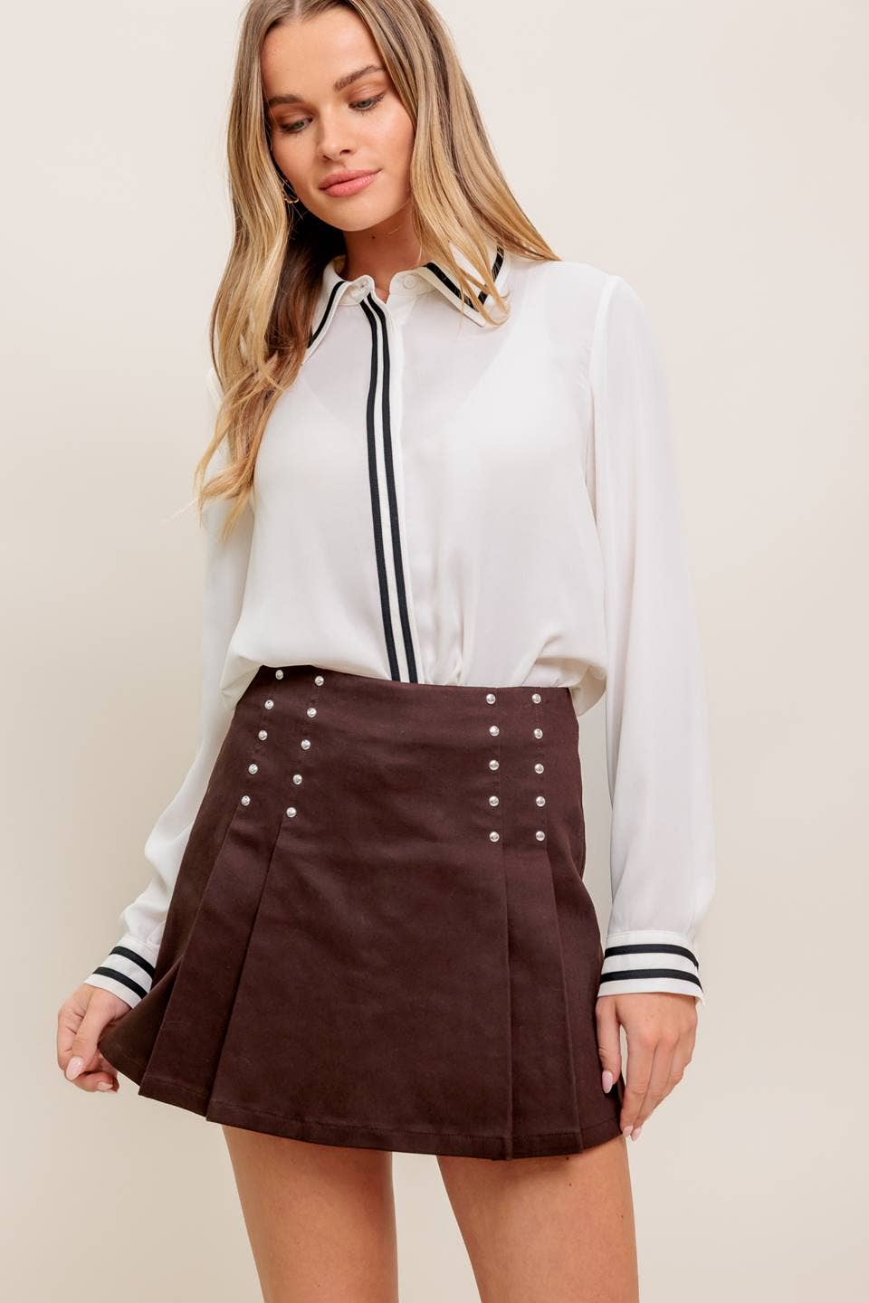 Shirt - Dress Black and White Piping